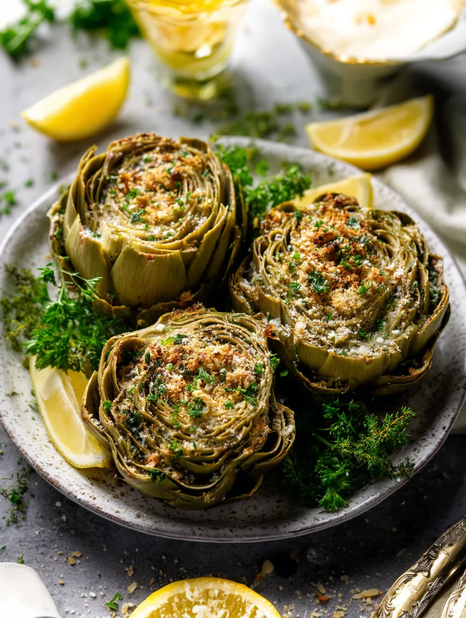 A plate of Stuffed Artichokes.