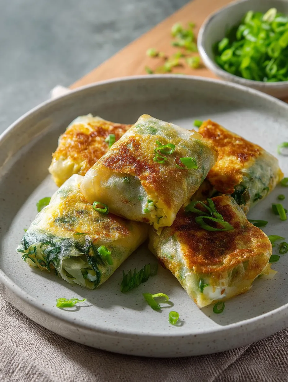 A plate of Crispy Egg Rice Wraps.