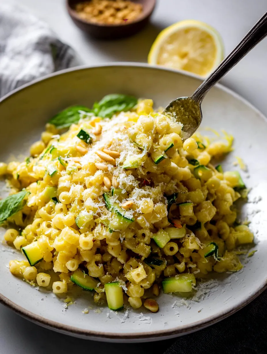 A bowl of Lemon Zucchini Pasta.