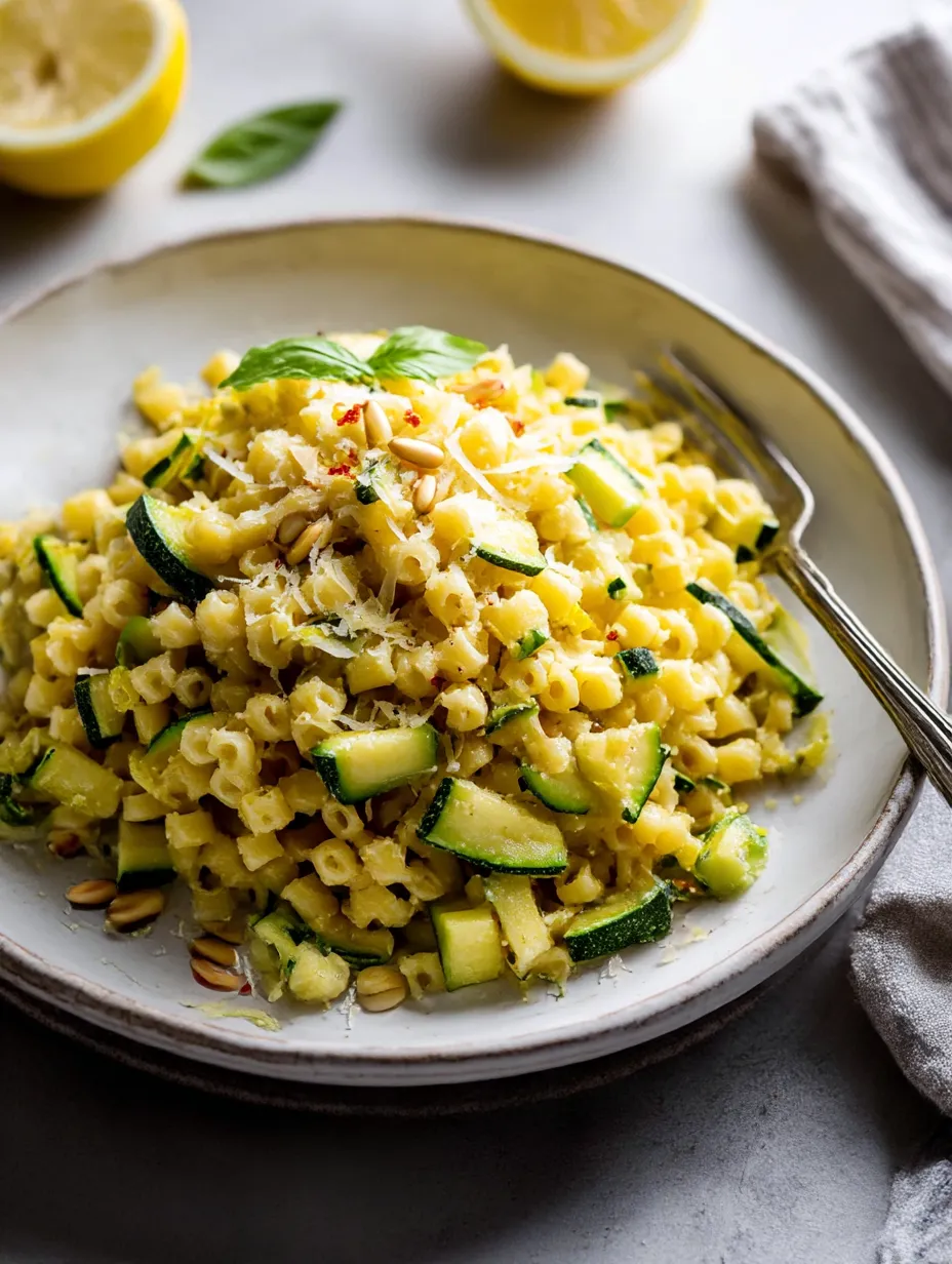 A plate of Lemon Zucchini Pasta.