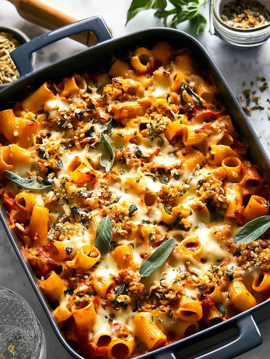 Pasta Bake with Pumpkin Tomato Sauce Recipe.