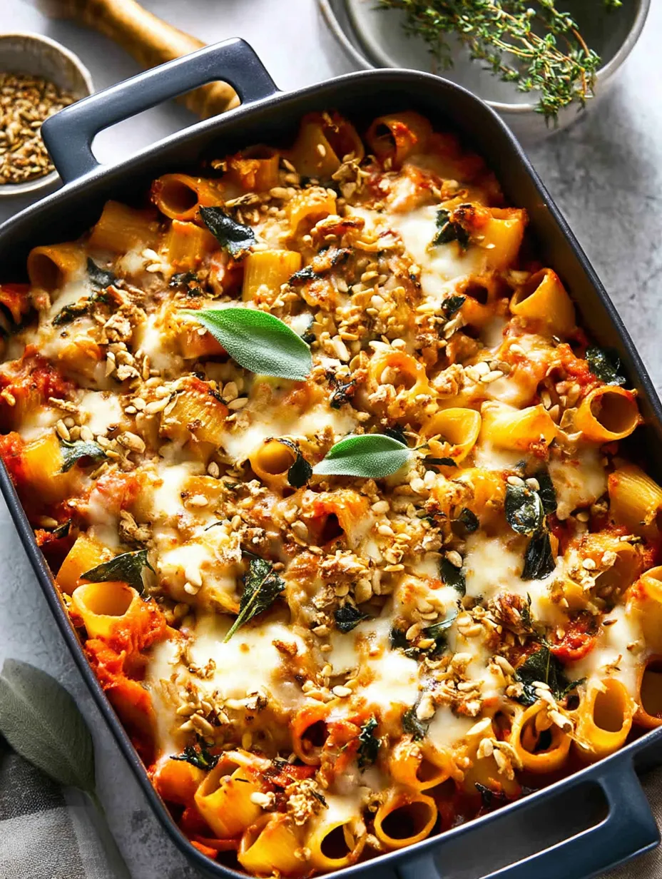 Easy Pasta Bake with Pumpkin Tomato Sauce.
