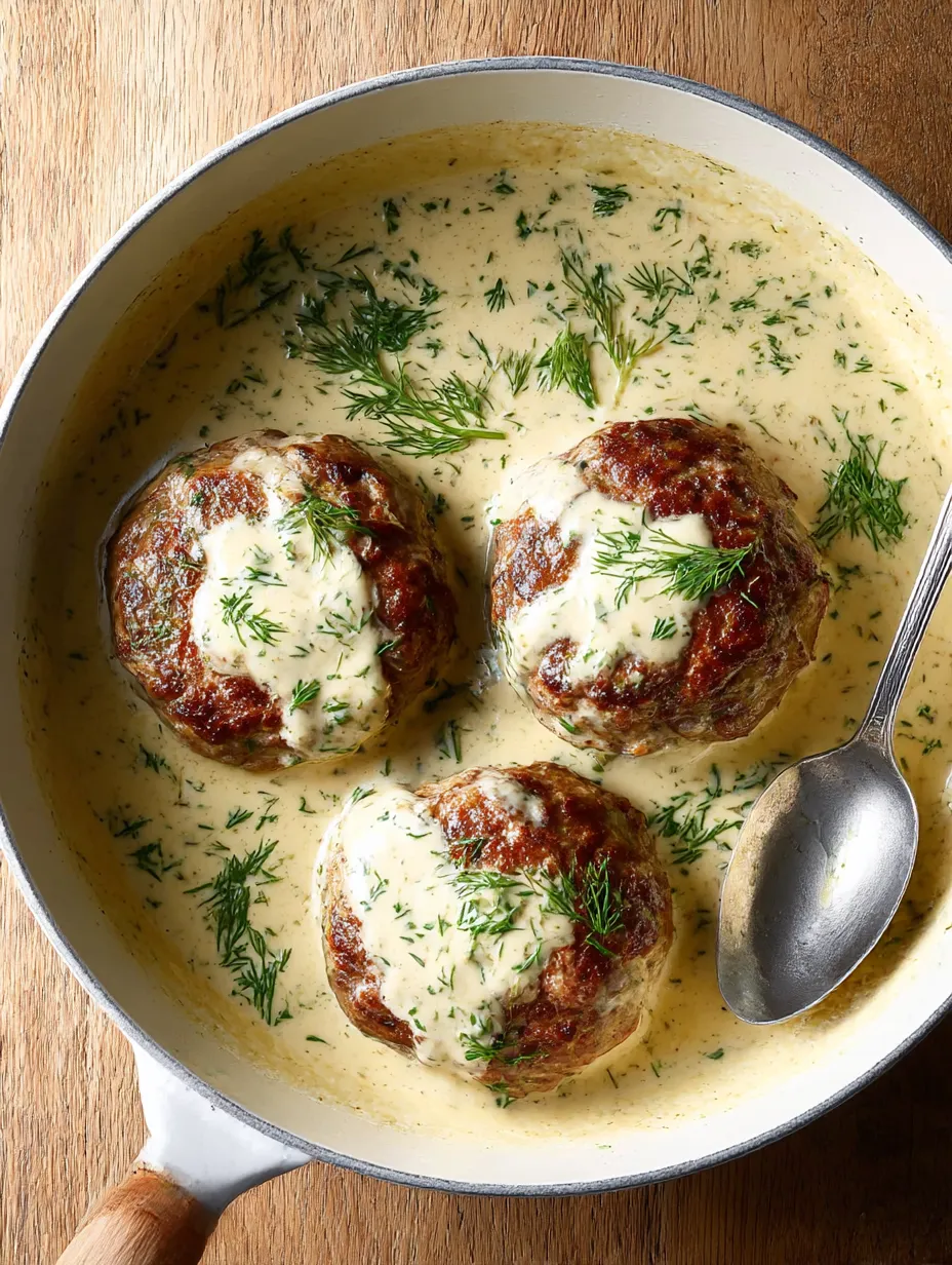 Juicy Beef Patties in Creamy Herb Sauce.