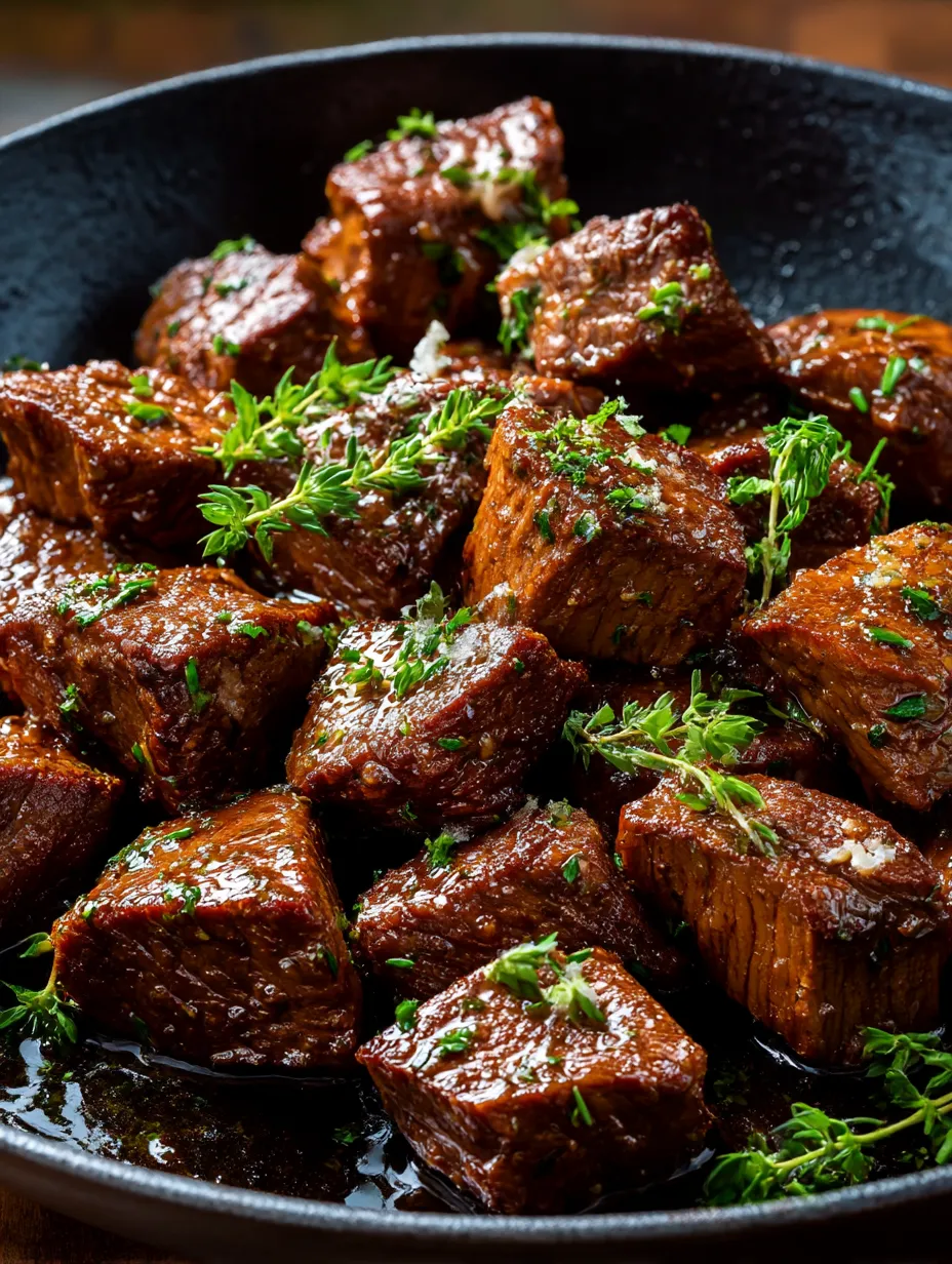 A bowl filled with tasty Cajun Garlic Butter Steak Chunks.