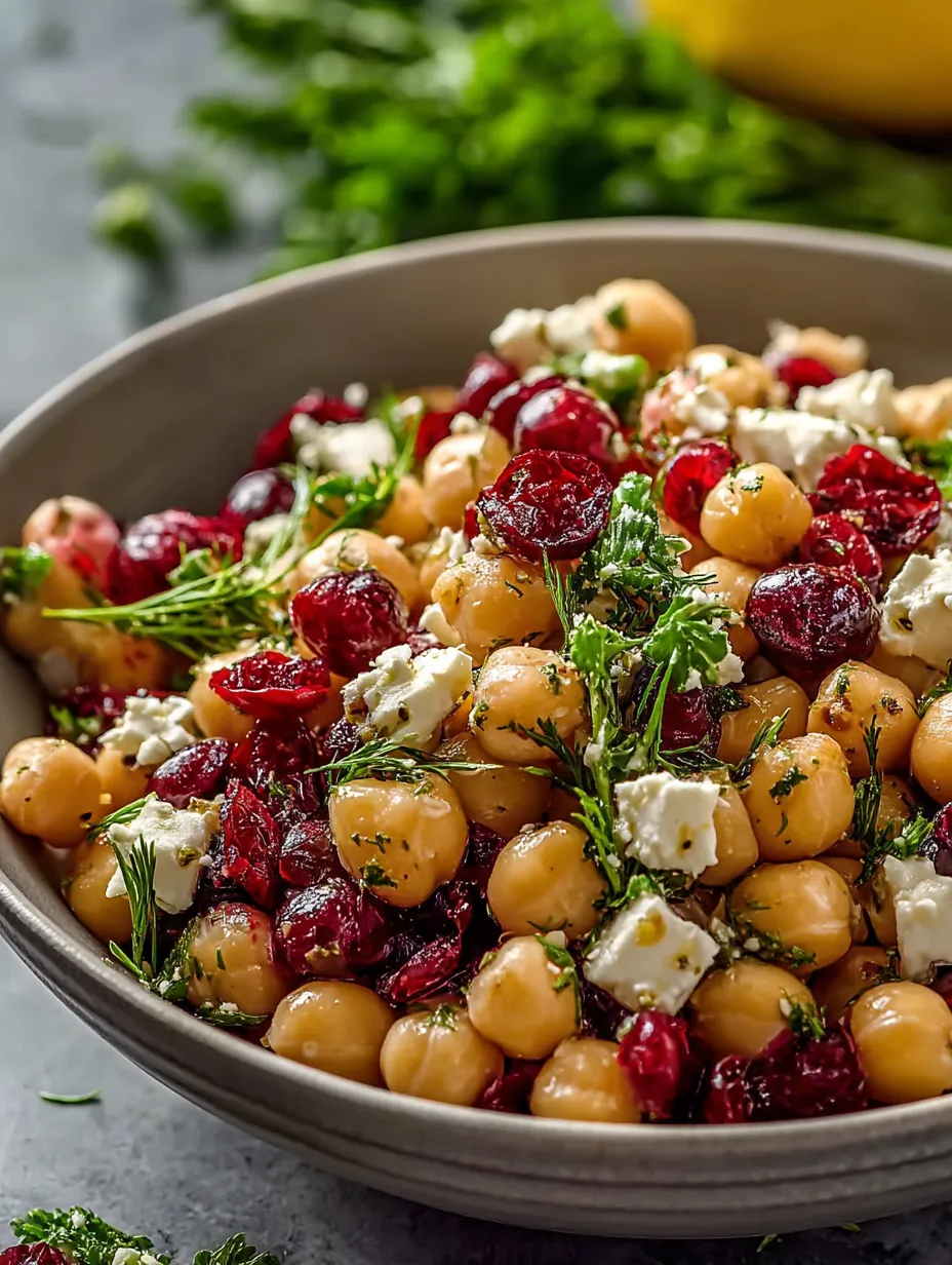 A bowl of Feta & Cranberry Chickpeas.