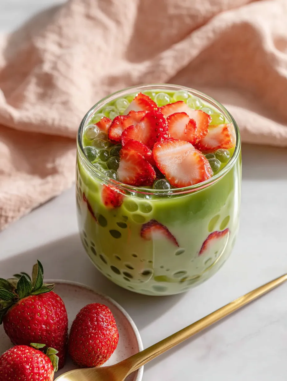 Chilled Strawberry Matcha Sago.