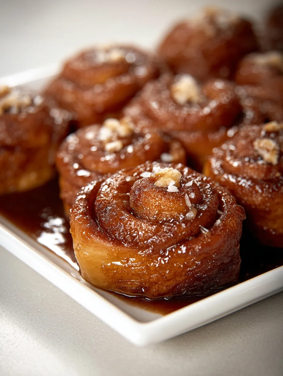 Tray of Salted Pretzel Sticky Buns, up close.