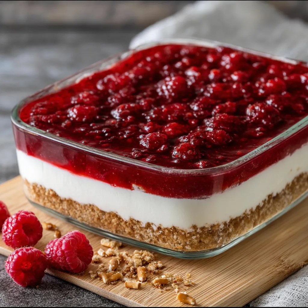 Raspberry Pretzel Salad Delight