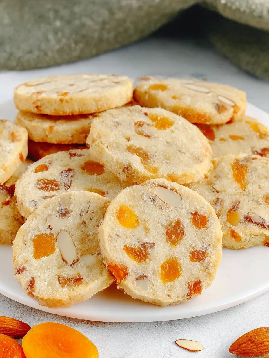 Plateful of golden apricot almond shortbread.