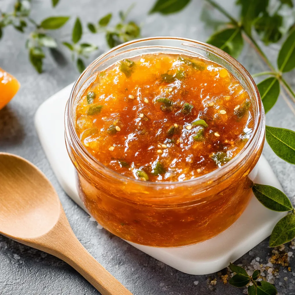 Sweet jam with peaches jalapenos