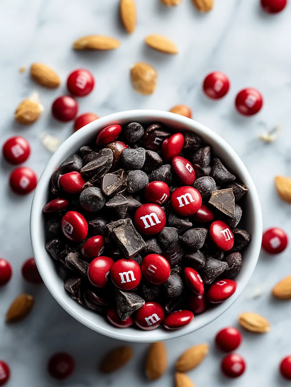 A piled bowl of Vampire Bite Trail Mix that's quick to make.