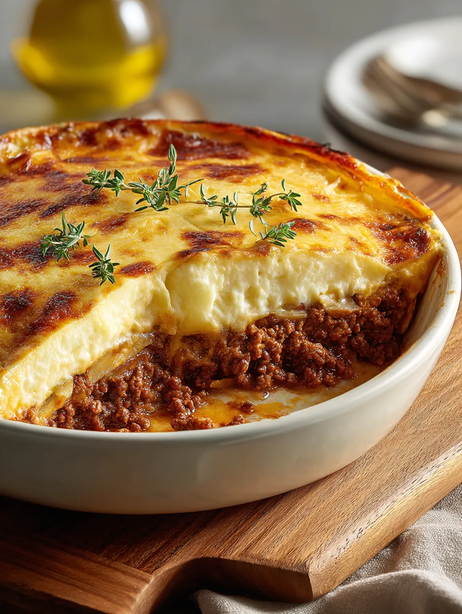 Easy Greek Moussaka with crispy top layer.
