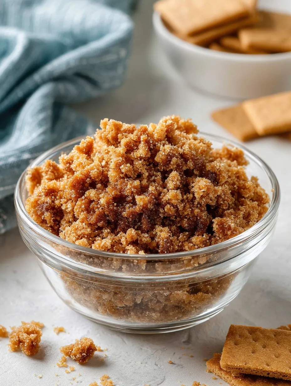 A bowl of graham cracker crumble topping.