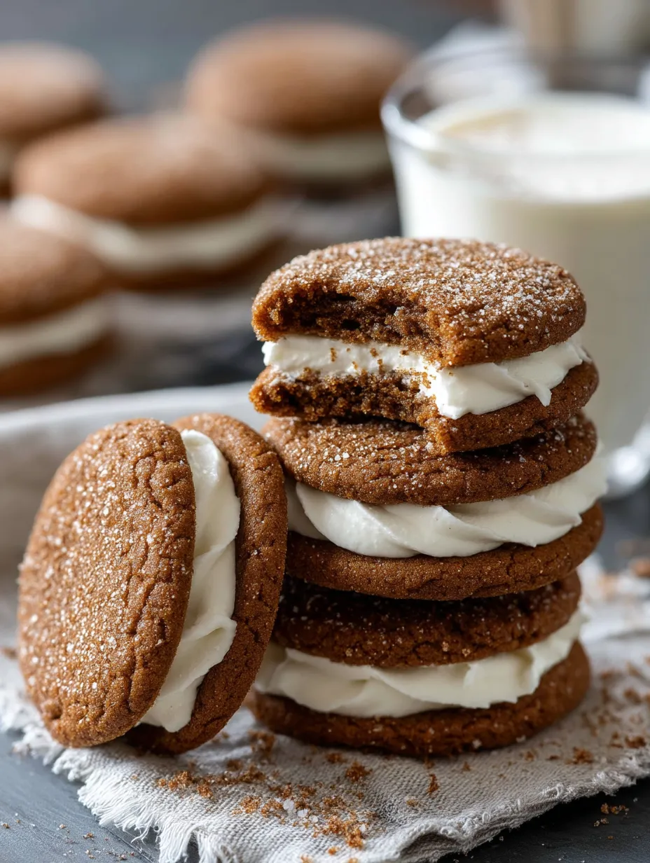 Molasses Cream Pie Cookies stacked and ready to eat.