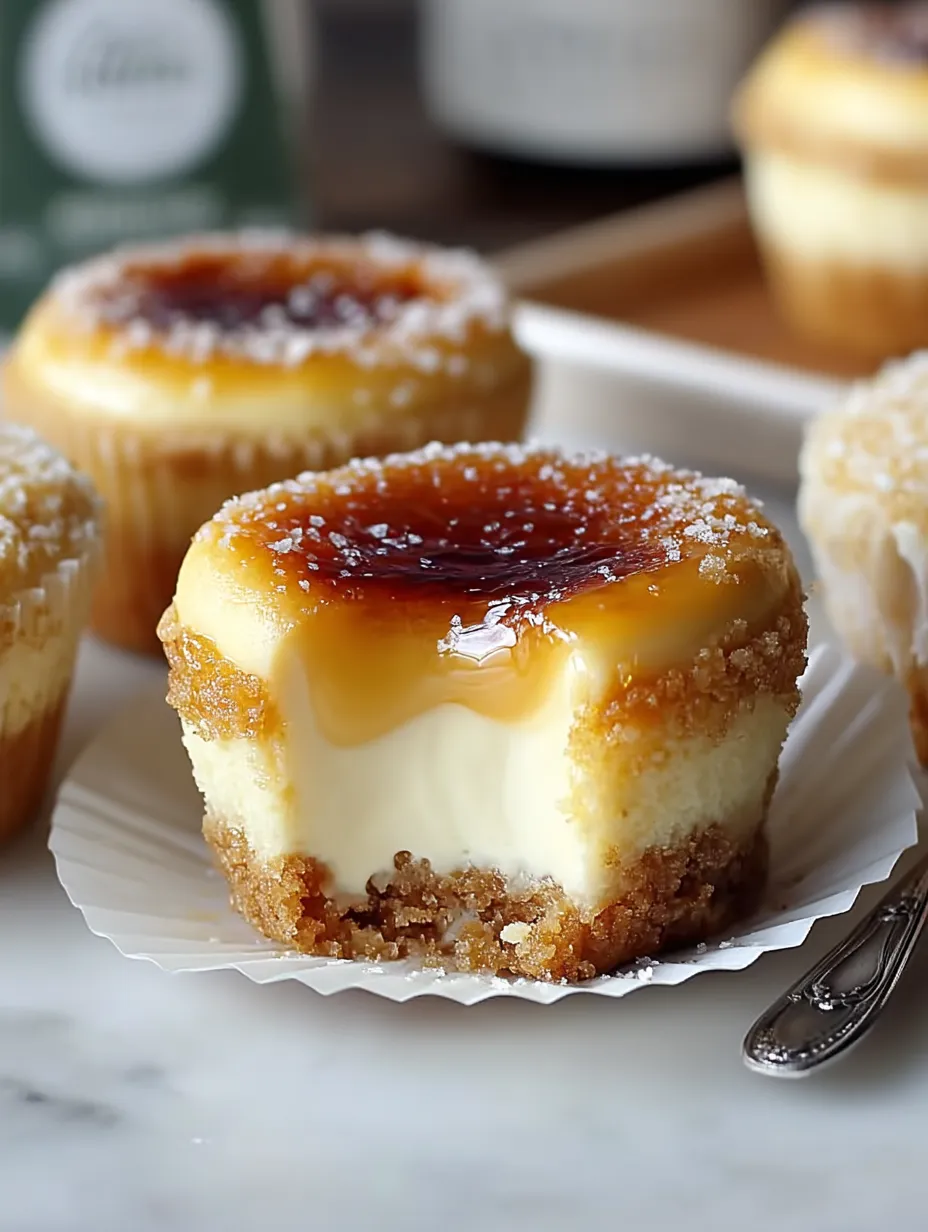 Creamy Vanilla Bean Brûlée Cheesecake Cupcakes.