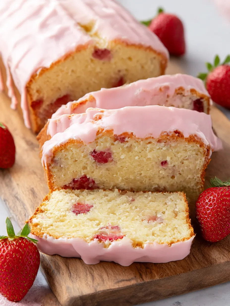 Classic strawberry cake with drizzle.