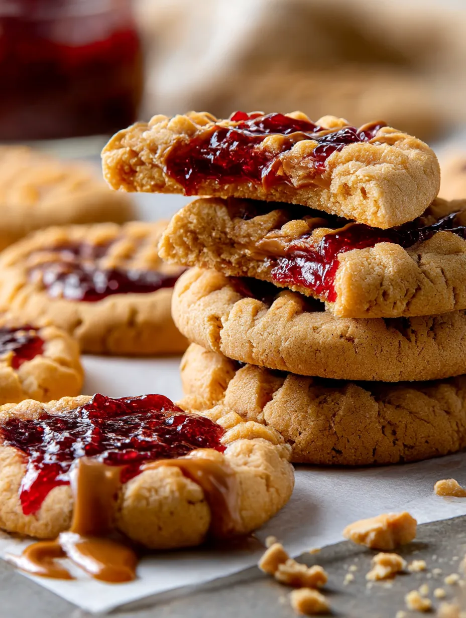 Peanut Butter and Jelly Cookies baked with jam in the center.