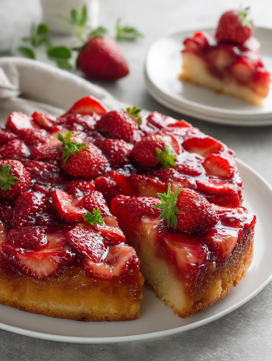 A slice from the strawberry upside-down cake.