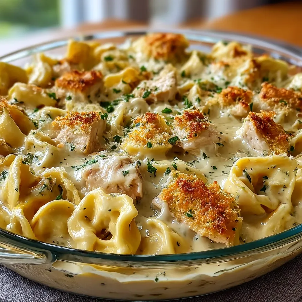 Big bowl of pasta loaded with chicken and melted cheese.
