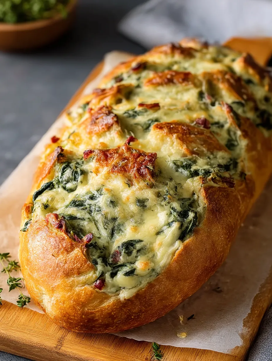Spinach and Artichoke Stuffed Bread ready to eat.