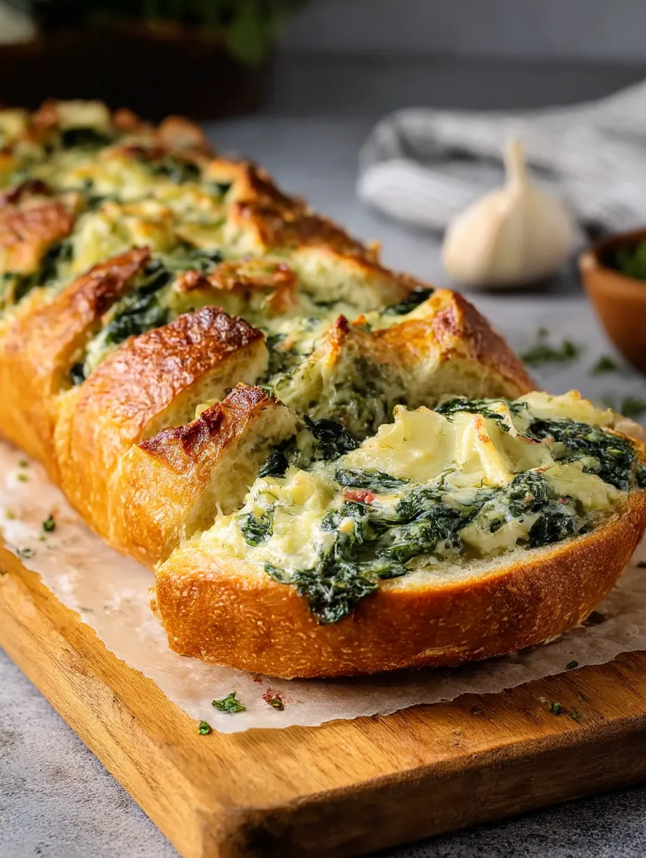 Cozy Spinach and Artichoke Stuffed Bread.