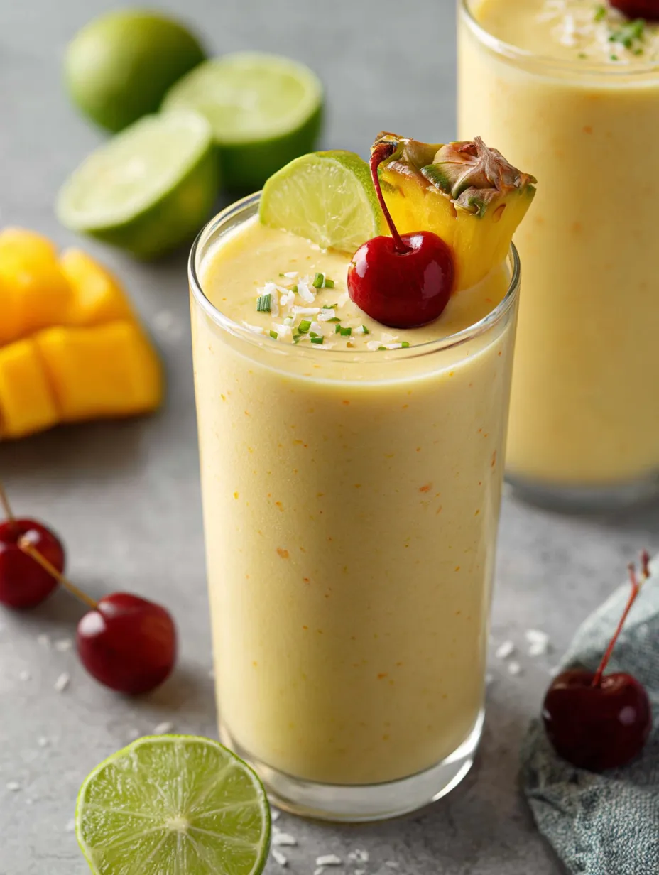 Smooth creamy tropical drink in a glass.
