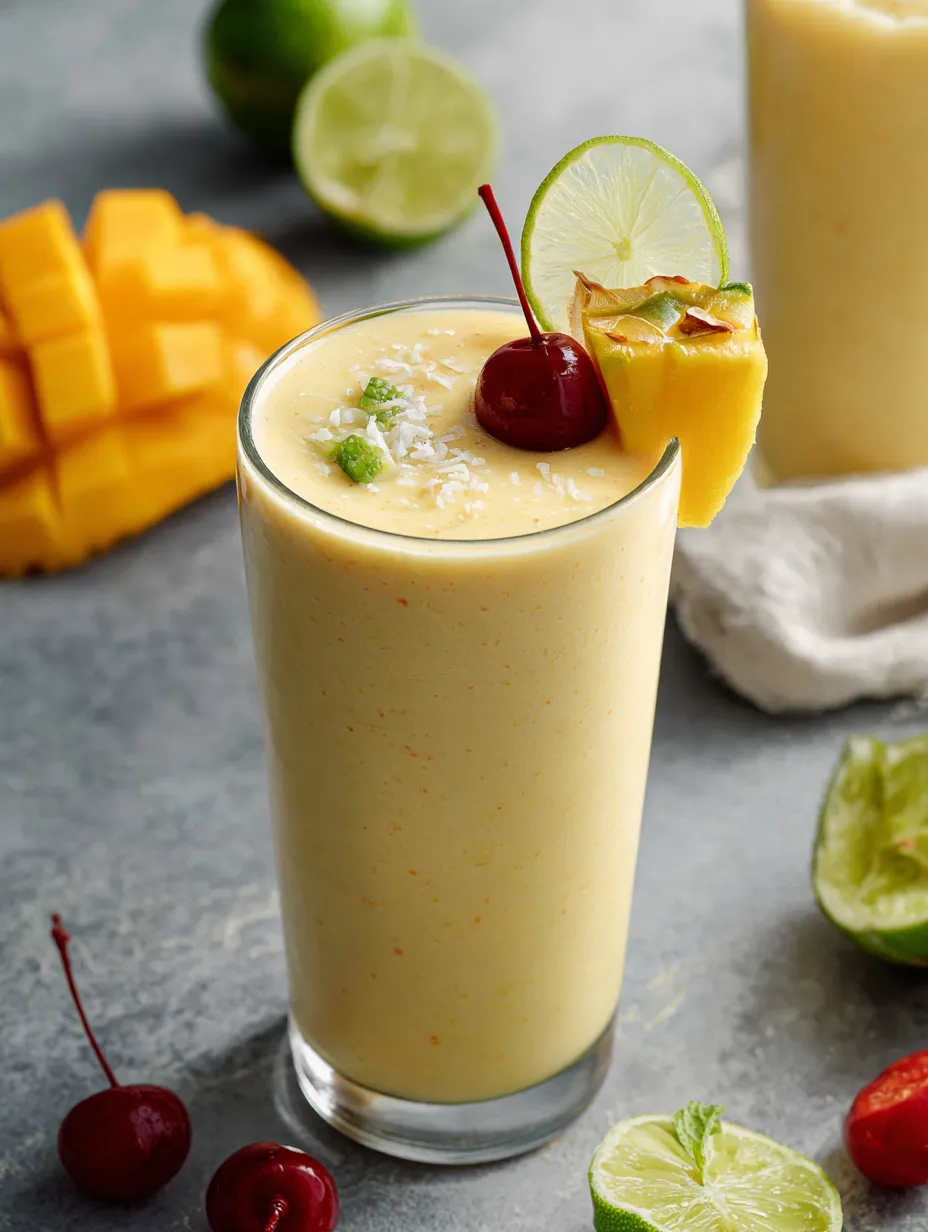 Bright and creamy fruit smoothie in a glass.