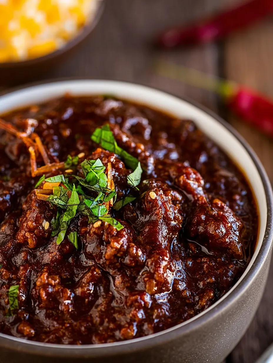 Steaming bowl of Korean Chile Con Carne close-up.