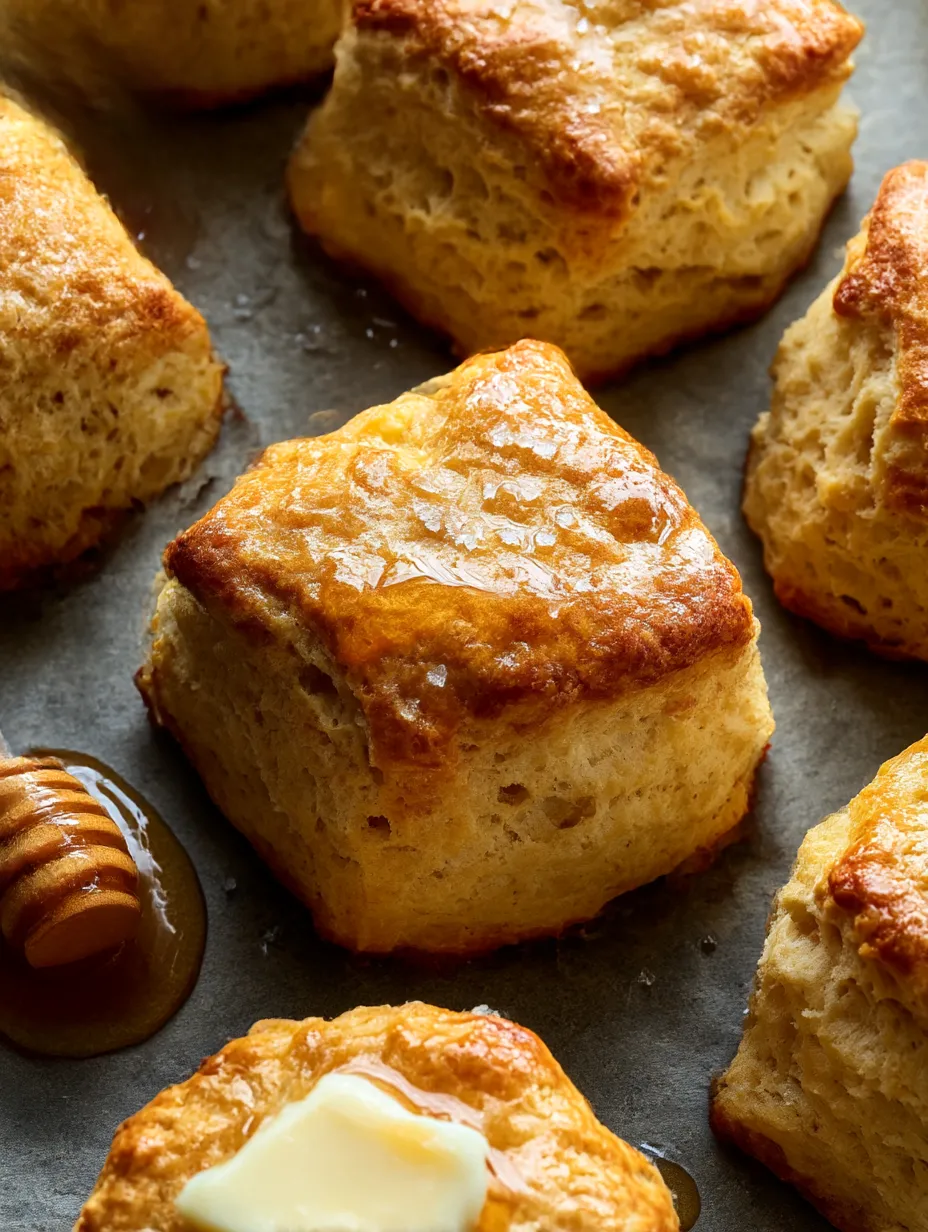 Tray of biscuits with lots of honey on top.