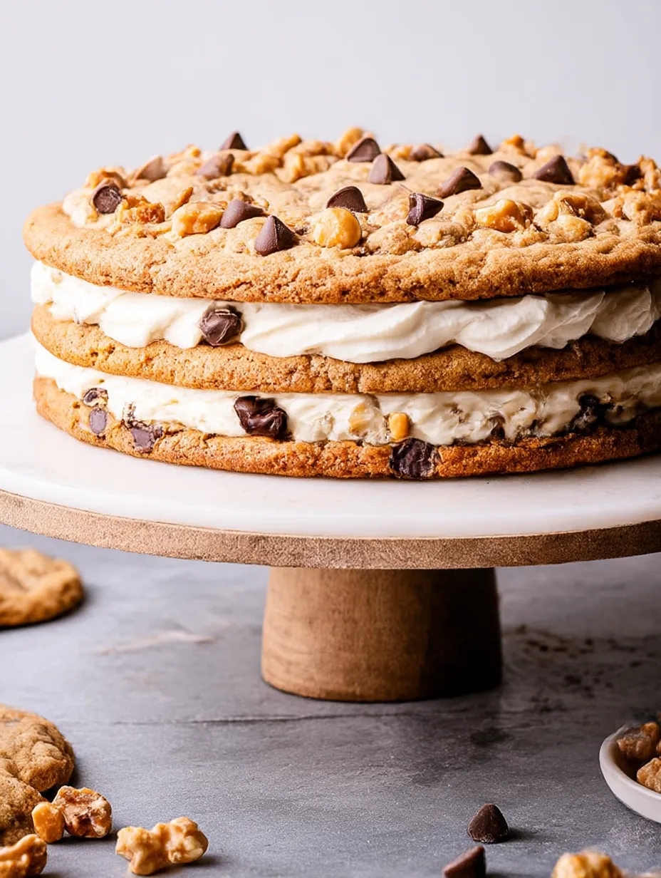 A jumbo chocolate chip cookie cake sliced for serving.