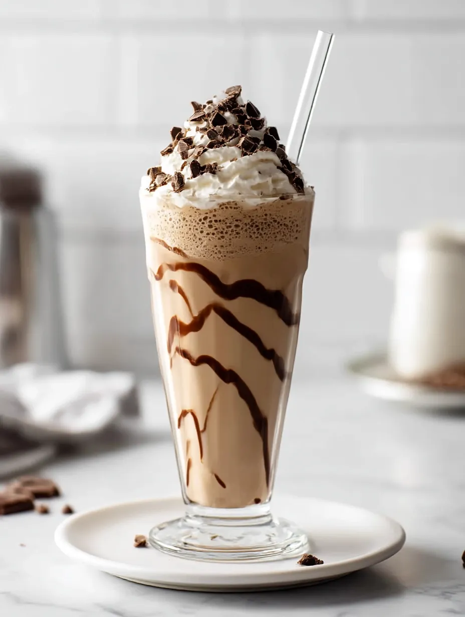 A tall glass full of chocolatey milk with fluffy whipped cream on top.