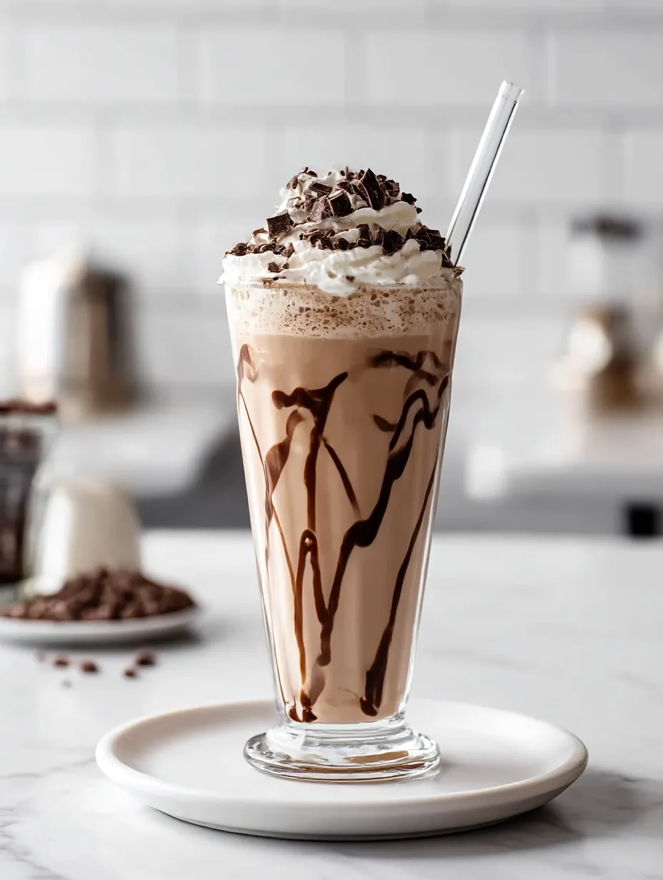 A frosty glass of chocolate milk.