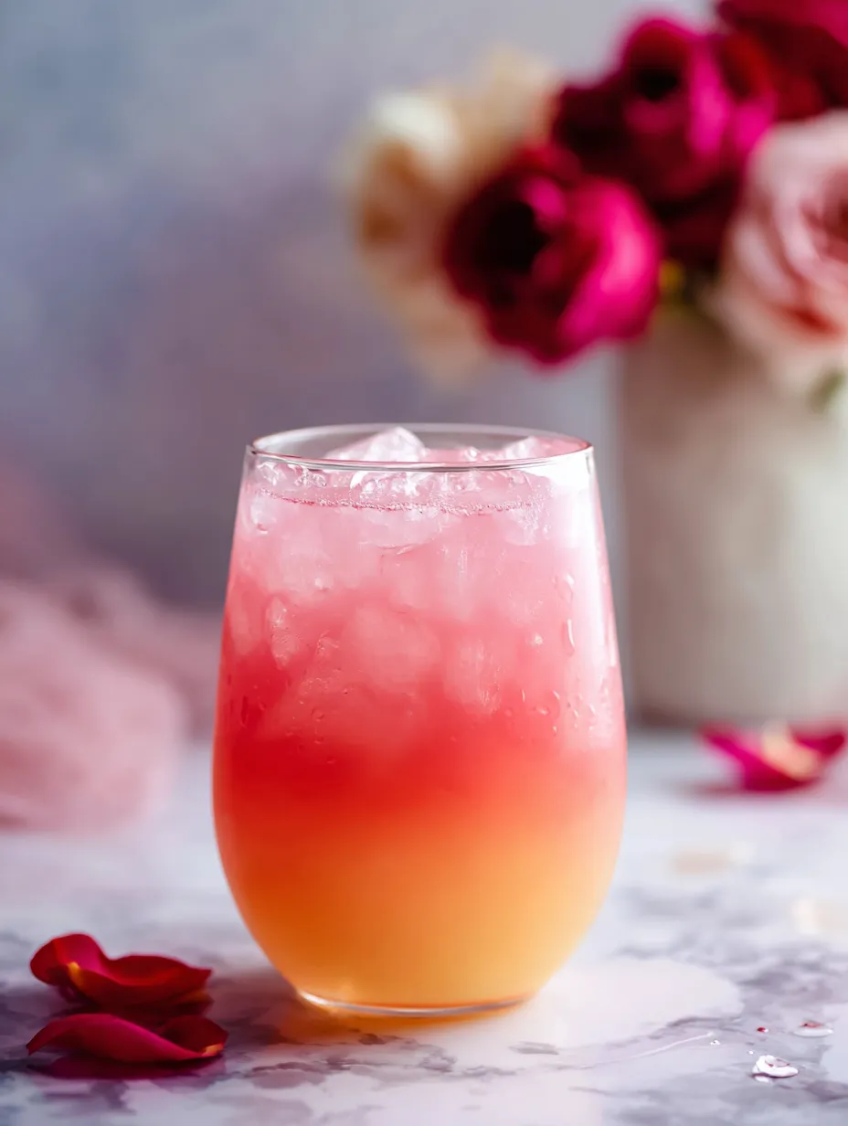 A cup with a blend of pink and orange layers.
