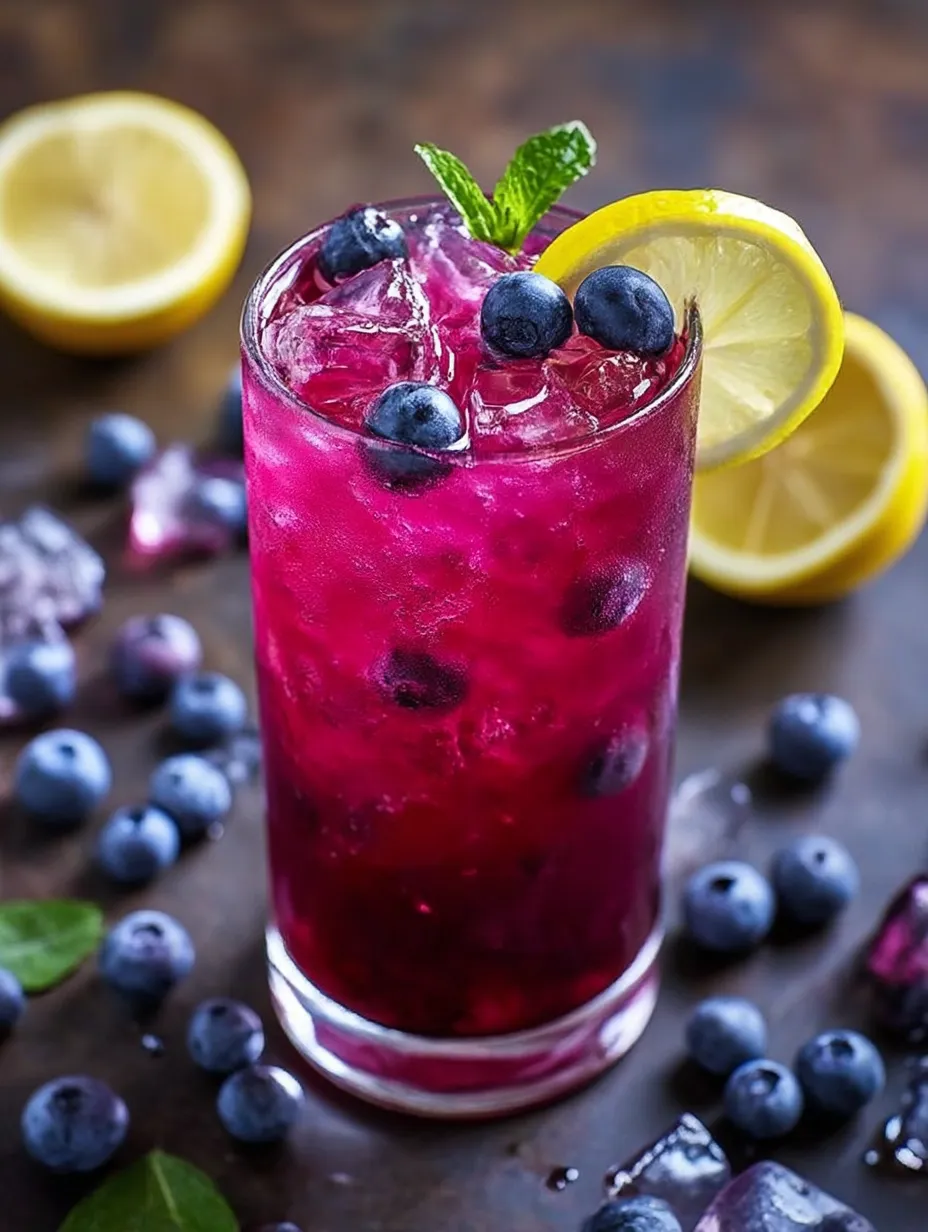 A sunny glass of blueberry tea lemonade.