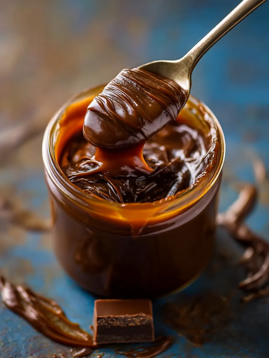 Simple Chocolate Caramel Fudge Sauce dripping.