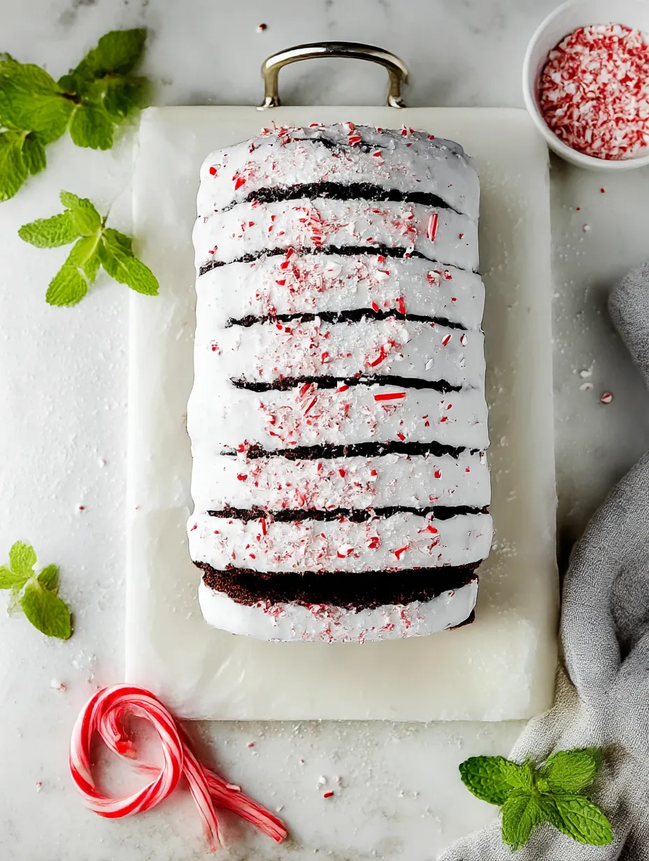 Chocolate Peppermint Bread with candy cane topping.