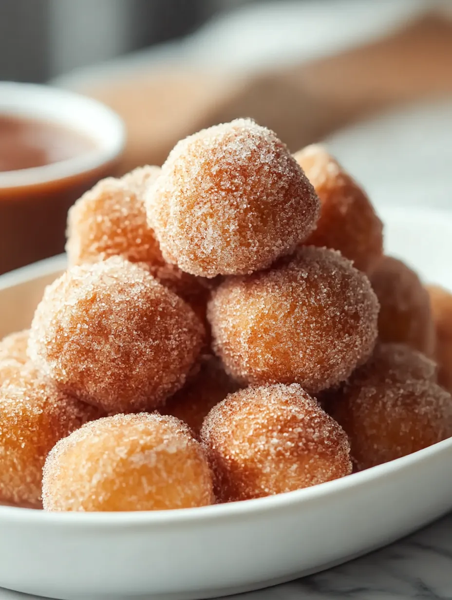 Sugary air-fried churro bites in a serving bowl.