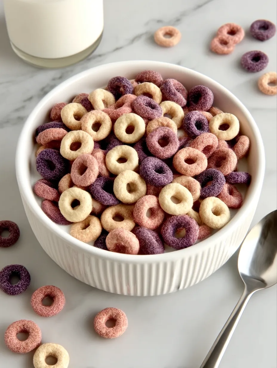 Colorful loops in a white bowl.