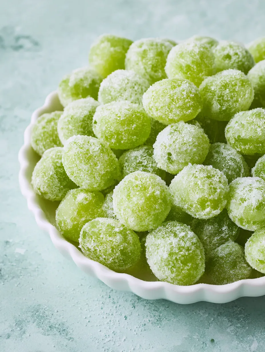 A bowl filled with icy candied grapes.