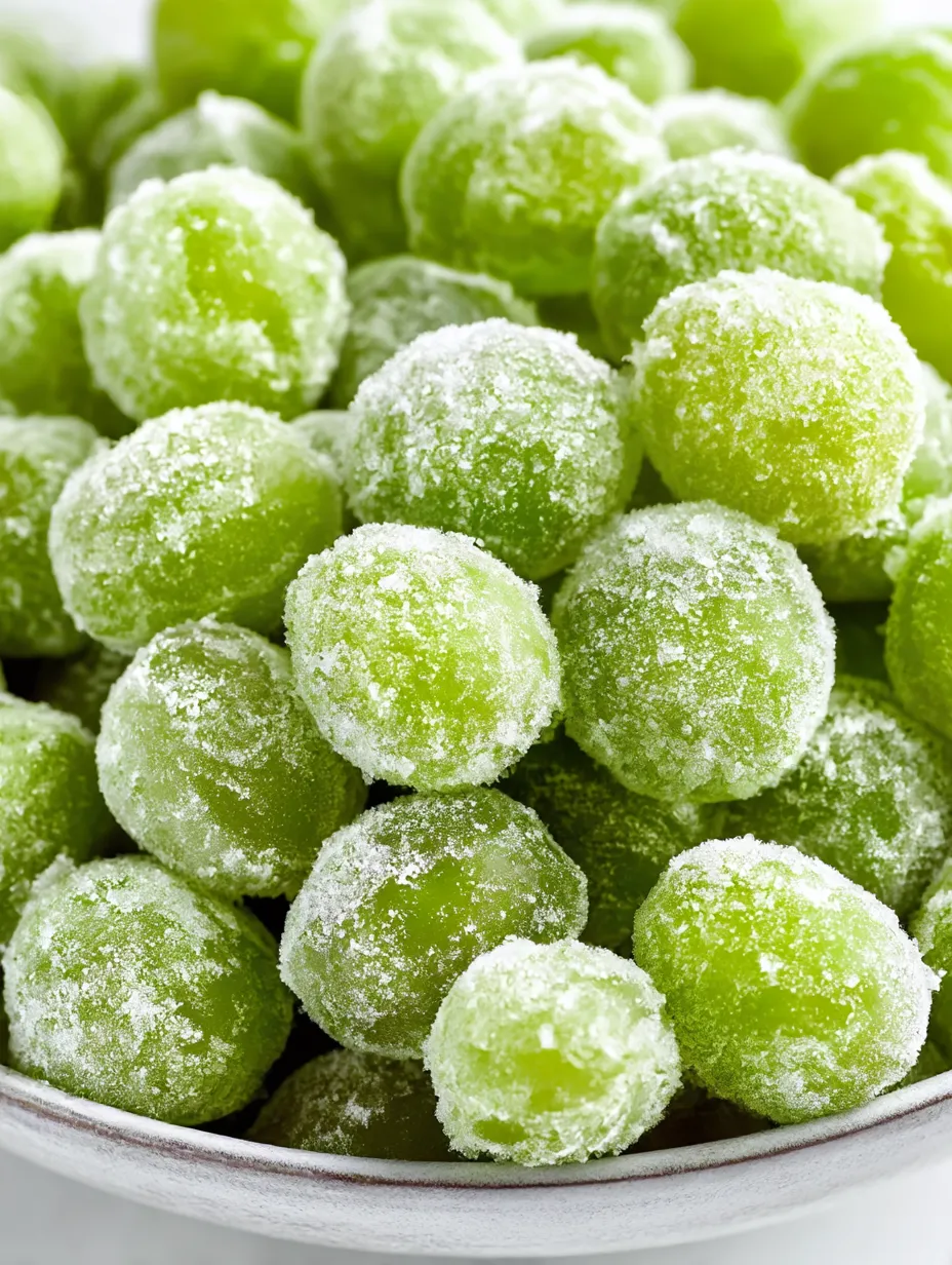 A bowl full of frozen green grapes.