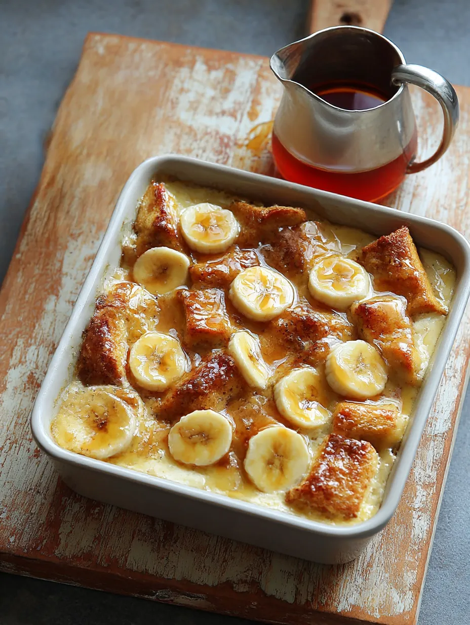 A plate of banana croissant casserole.