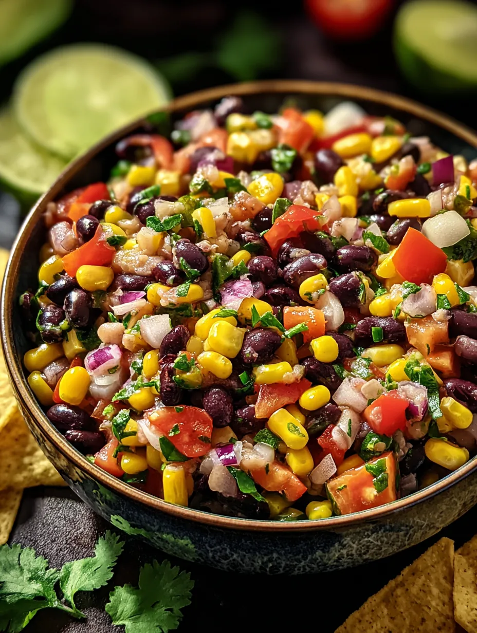 A big bowl filled with colorful Cowboy Caviar mix.