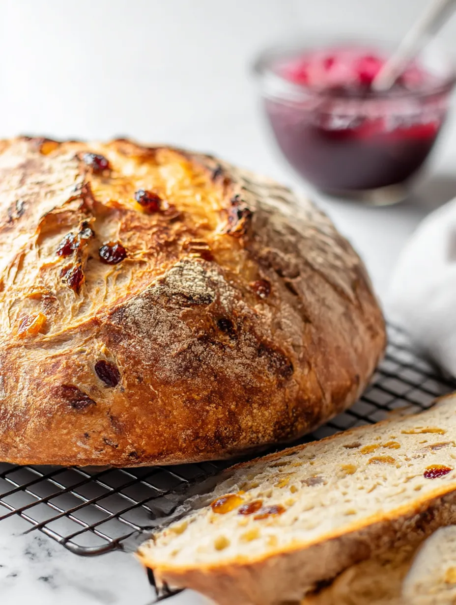 Bread loaf sprinkled with raisins.