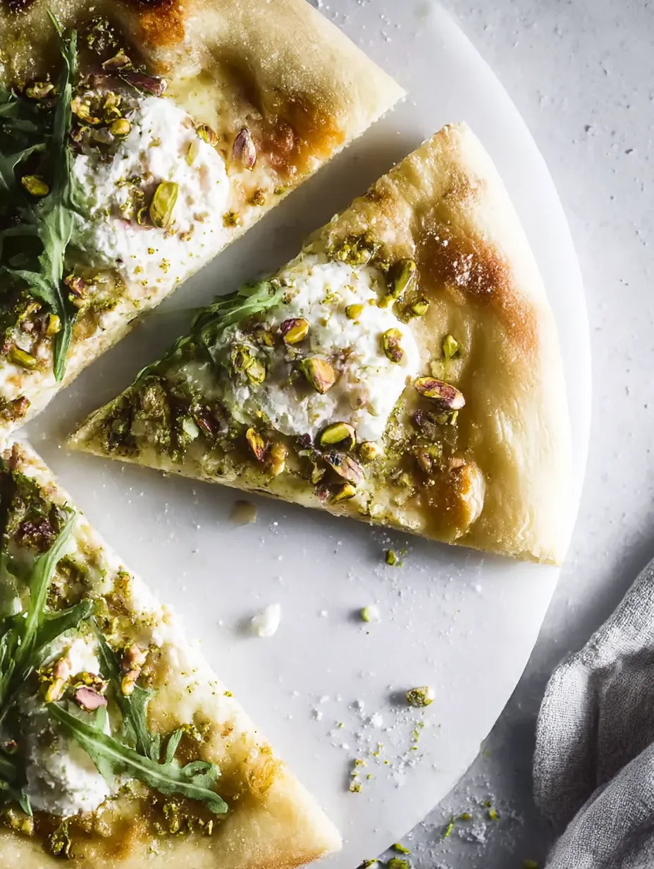 A slice loaded with Burrata Pistachio White Pizza.