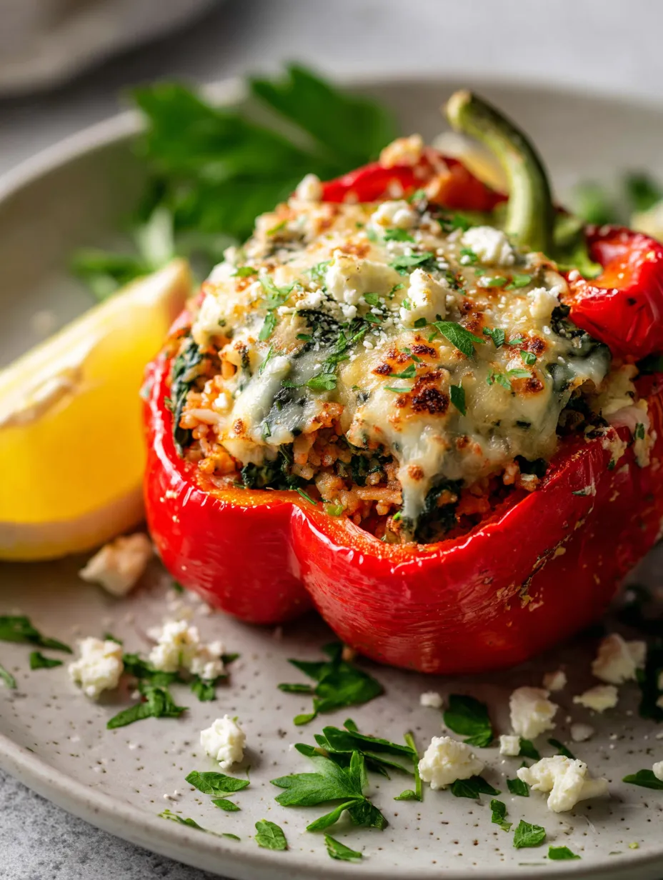 Greek-style peppers baked with melty cheese and chicken.