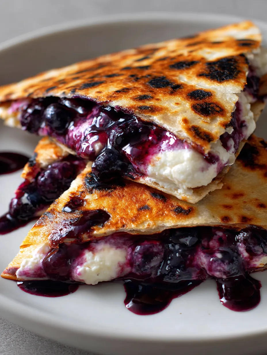 A blueberry cheese quesadilla on a plate.
