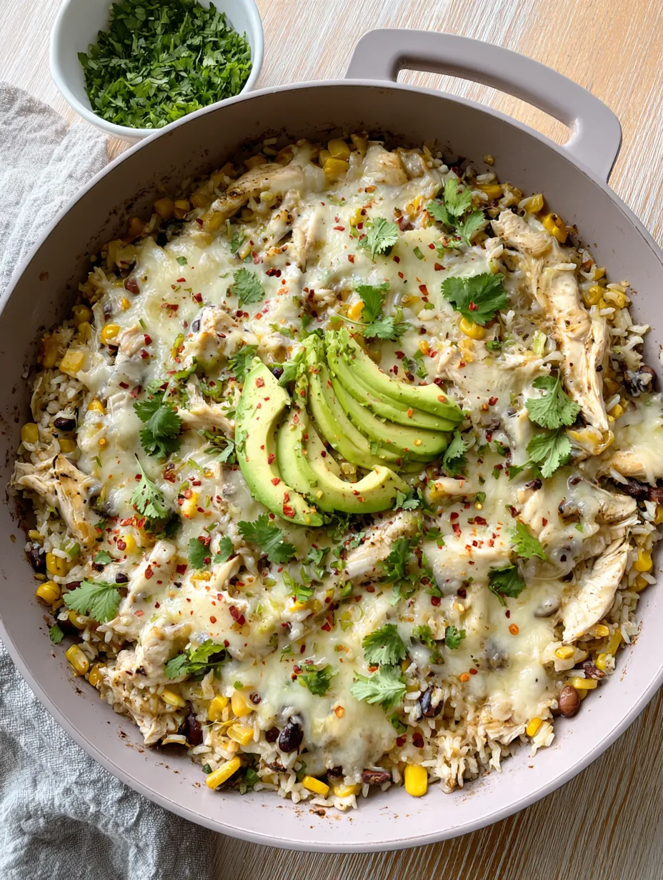 A serving of Salsa Verde Chicken & Rice in a bowl.