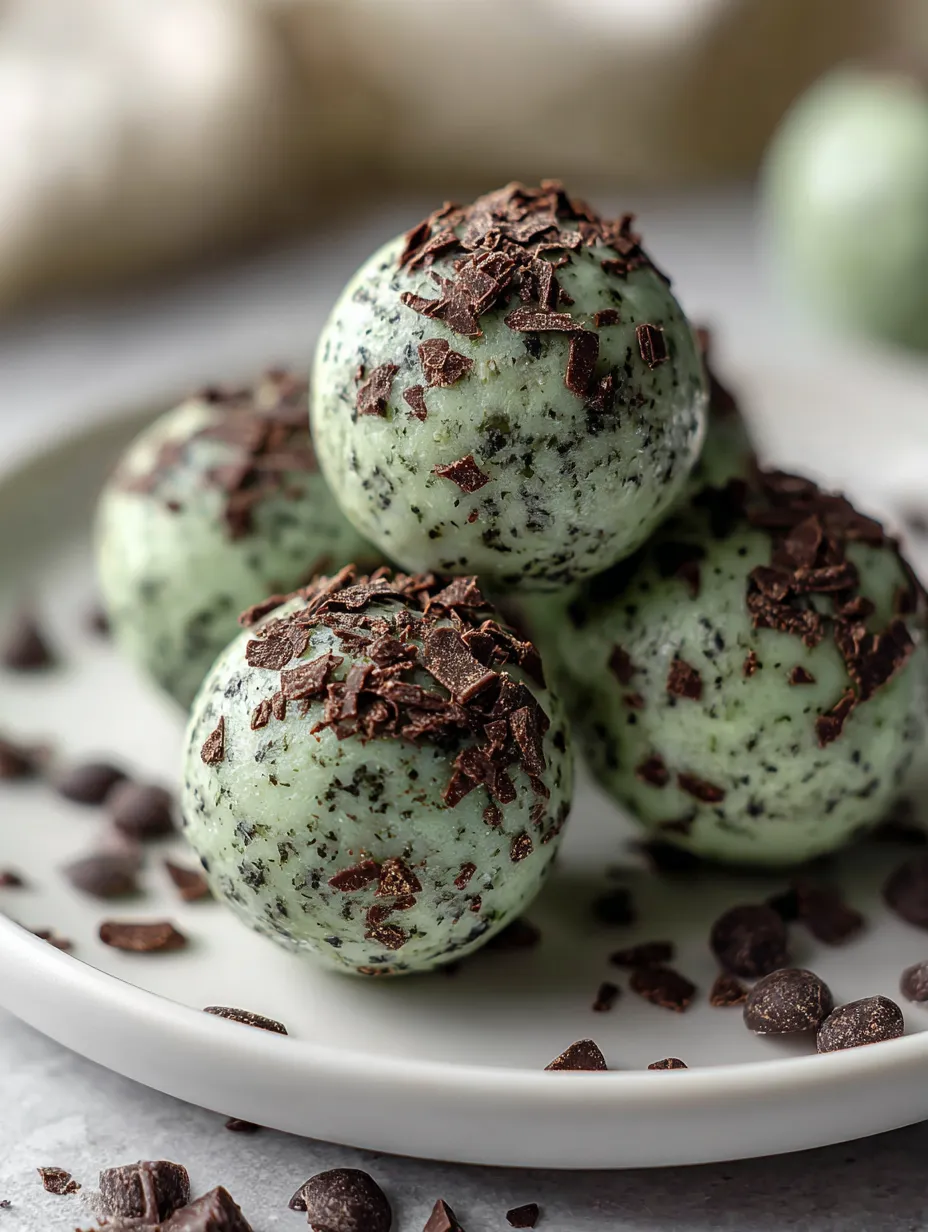 Chocolate and mint balls on a plate.