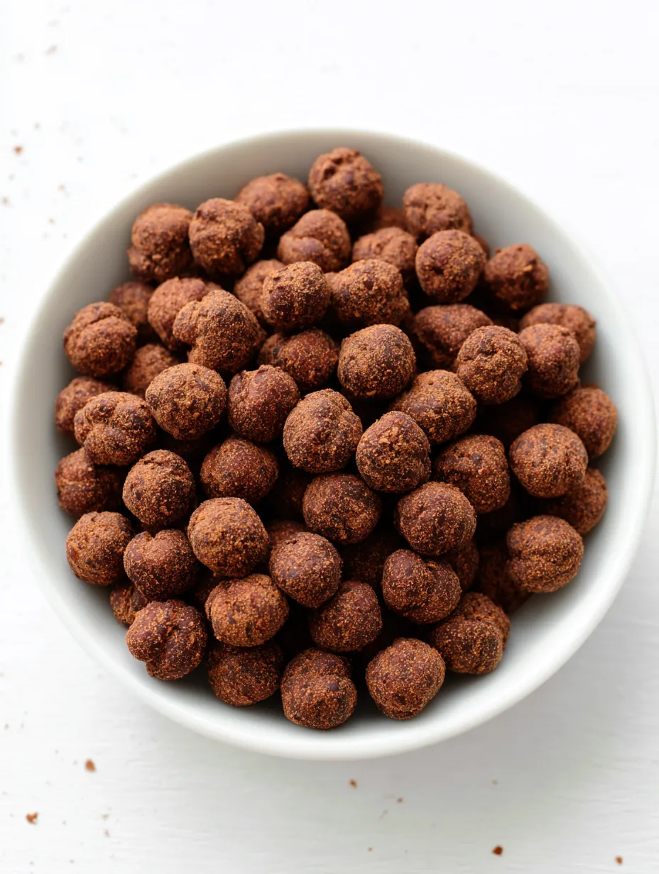 A bowl filled with crunchy cocoa air fryer chickpeas.
