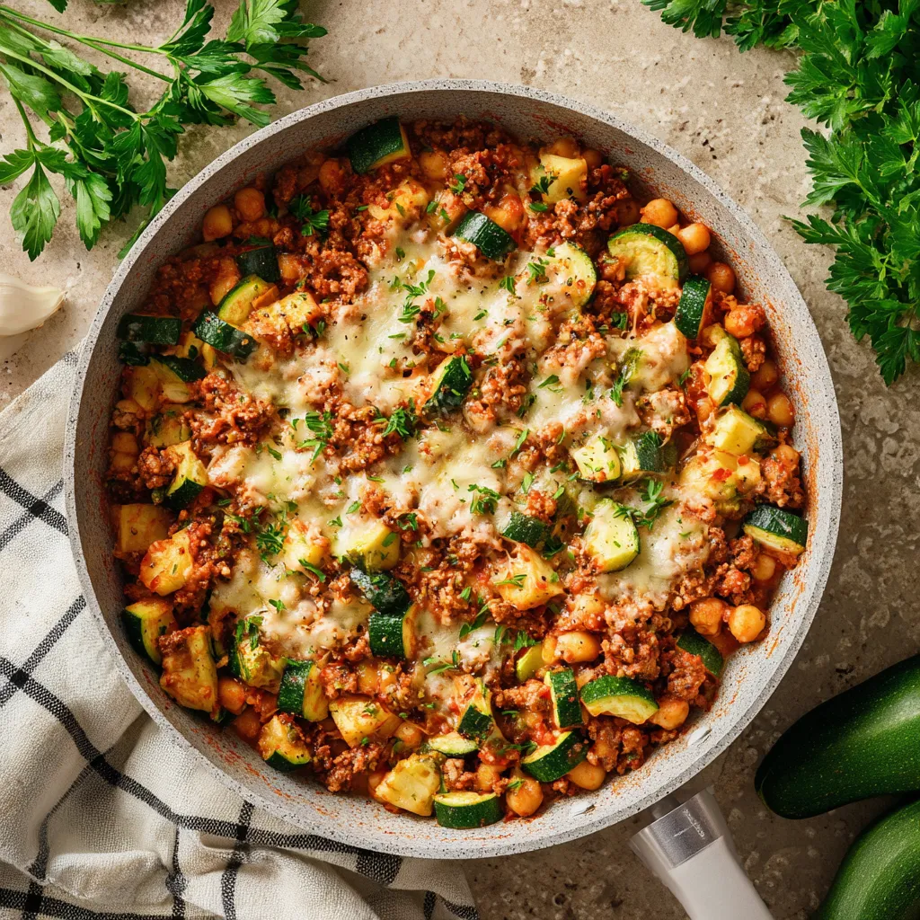 Ground Turkey Zucchini Chickpea Skillet
